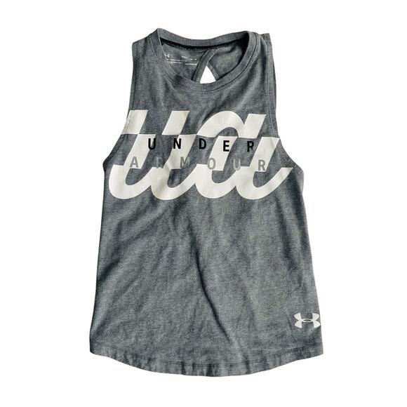 Under Armour Girls Medium Finale Showtime Sleeveless Tank Gray Overlapping Back - Picture 1 of 10